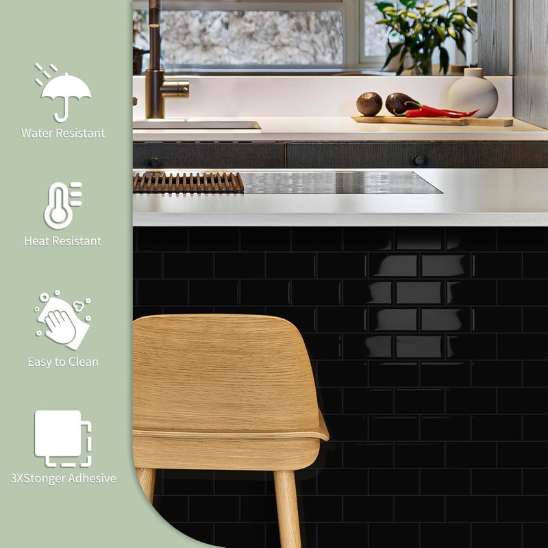 MOONFUN 10-Sheet Thick Peel and Stick Kitchen Backsplash Tiles, 3D Subway Waterproof Self-Adhesive Wall Tile Stick on Backsplash for Kitchen and Bathroom(Black,12.6"×10.6") - Image 2